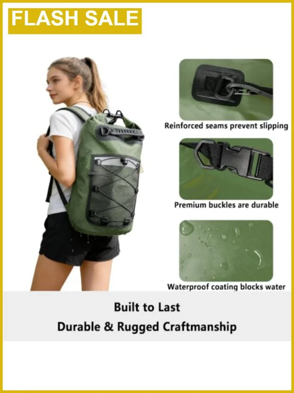 20L Roll-Top Waterproof Dry Bag Backpack for Kayaking Hiking